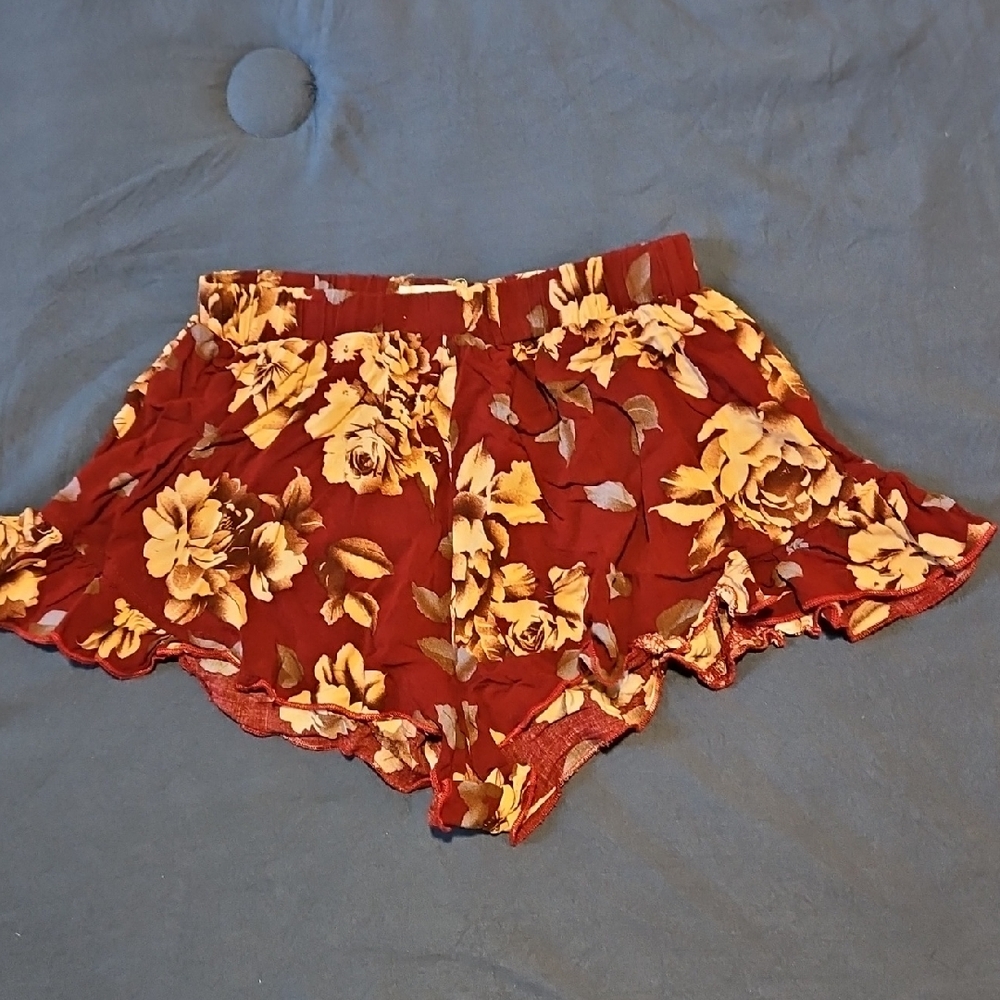 Reverse Burgundy and Cream Patterned Shorts